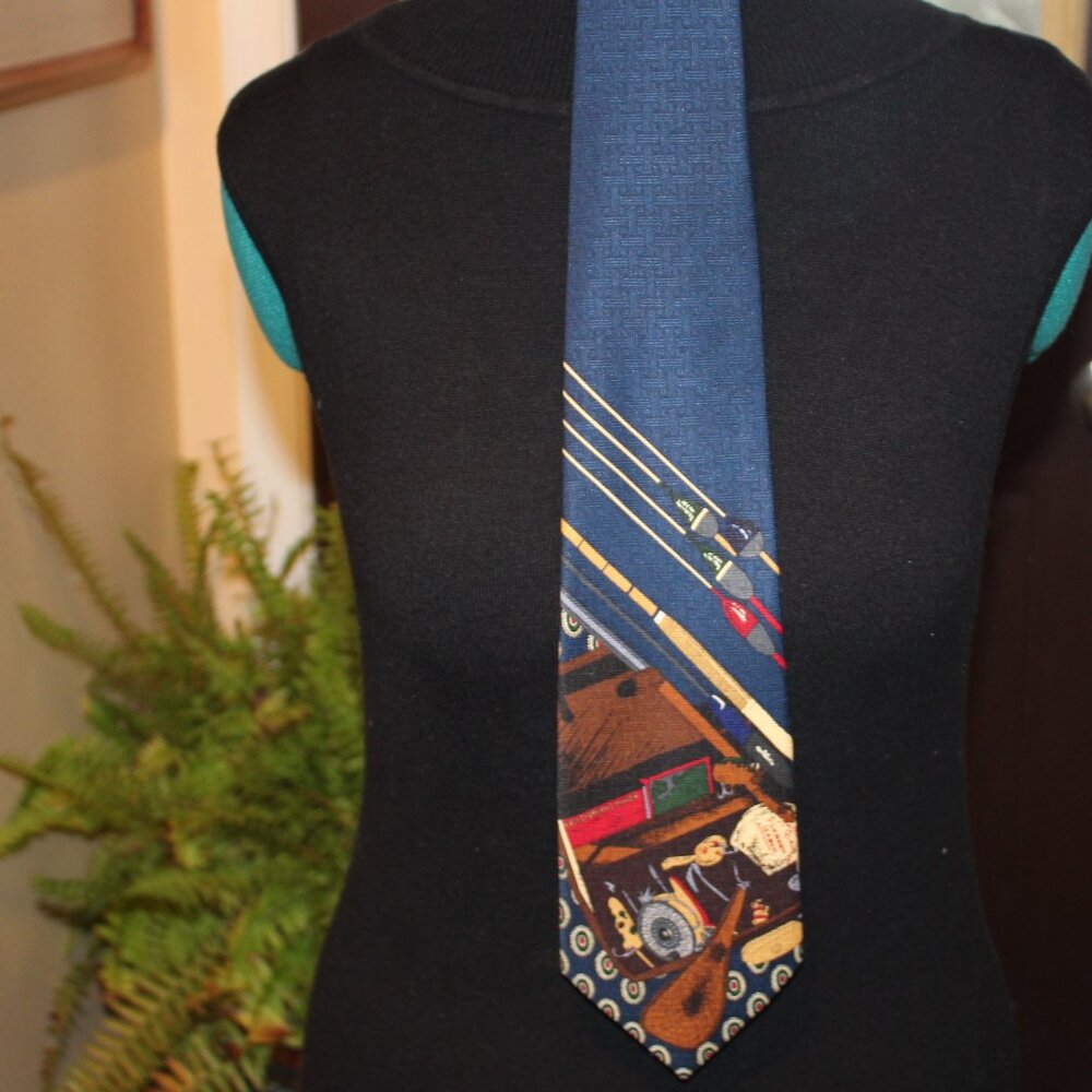 VTG American Angler Fishing and Tackle Tie Novelty Neckwear Grandpa Gift Fathers